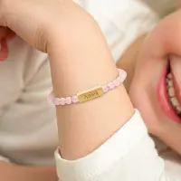 Yoursurprise Rozenkwarts armband graveren - Kind - XS- 4mm - Goud