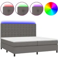 vidaXL Boxspring met matras en LED kunstleer grijs 200x200 cm