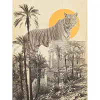 IXXI Giant Tiger in Ruins, Florent Bodart - 60 x 80 cm - Gratis ophangtool - Grote wanddecoratie en posters - Vintage, Gemengde Technieken