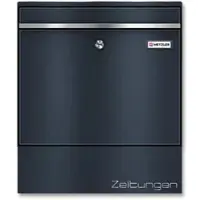 Metzler brievenbus BK212-RE-ZF, verwisselbaar naamplaatje, apart krantenvak, afsluitbaar, B 390 x D 116 x H 433 mm, staal, antracietgrijs RAL 7016
