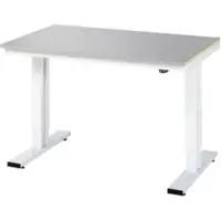 RAU werktafel Adlatus, elektrisch in hoogte verstelbaar, 25 mm MDF-plaat met roestvrijstalen coating, tot 300 kg, B 1250 x D 800 x H 720-1120 mm, zilver/lichtgrijs