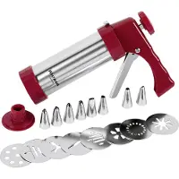 Westmark Koekpers/decoratiespuit, met 8 sjablonen en 8 spuitmonden, inhoud: 250 ml, roestvrij staal/kunststof, zilver/rood, 32332260