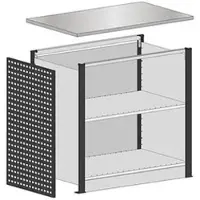Schulte Lagertechnik Startermodule voor uitschuifbaar baliesysteem MULTIplus, 2 moduleframes/1 eindpaneel, met werkblad, bovenbreedte 806 mm