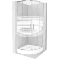 Mexen Rio halfronde douchecabine 80 x 80 , witte strepen, chroom + douchebak, wit - 863-080-080-01-20-4710