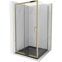 Mexen Apia douchecabine schuif 90 x 90 , transparant, goud + Flat douchebak, zwart - 840-090-090-50-00-4070G