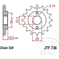 JT Sprockets 520 Jtf736.16 Steel Voortandwiel