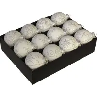 Othmar decorations Kerstballen - gedecoreerd -12x st - wit - D7,5 cm - glas - luxe