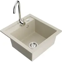 Mexen Vito granieten spoelbak 1-komers met Telma keukenkraan, beige - 6503-69-670200-00