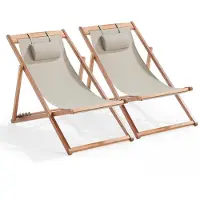 Oviala - Set van 2 lichtgrijze eucalyptus ligstoelen taupe - Socoa