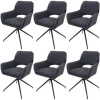 Mendler Set van 6 eetkamerstoelen HWC-N74, keukenstoelen, draaibaar met automatische terugdraaimechanisme, bekleding: bouclé stof (540g/m²), donkergrijs