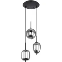 Globo Lighting Hanglamp woonkamer hanglamp design lamp eettafel lamp 3-lichts met glazen kap, gerookt metaal, 3x E14, DxH 46x120 cm