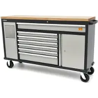 HBM 168 Cm. Professionele Verrijdbare Gereedschapswagen, Werkbank Met Massief Houten Werkblad