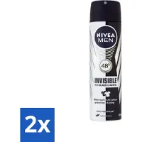 Nivea 2 x - Men - Deospray - XXL - Invisible Black & White Original - Anti-Transpirant - 200 ml - Deodorant Spray - Anti-transpirant - 48 Uur Bescherming - Witte Strepen - Gele Vlekken