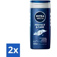 Nivea 2 x Men Douchegel Protect & Care 250 ml - Douchegel Voor Mannen - Aloë Vera Douchegel - Lichaam En Haar Verzorging - Hydraatende Douchegel - PH-huidneutraal