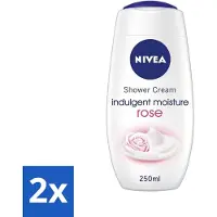 Nivea 2 x - Shower Indulgent Moisture Rose Douchecrème - 250 ml - Douchecrème - Amandelmelk - Hydraterende Douchecrème - Zachte Huid - Rozengeur