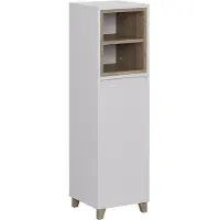 Vicco Elnor Halfhoge kast – 30 x 105 cm met uitklapbare wasmand Wit/eiken