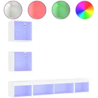 vidaXL 5-delige Tv-wandmeubelset met LED-verlichting bewerkt hout wit