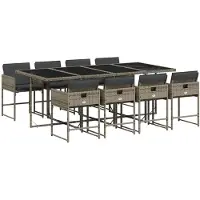 vidaXL 9-delige Tuinset met kussens poly rattan grijs
