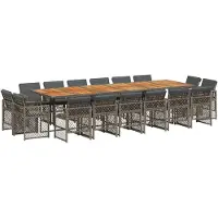 vidaXL 17-delige tuinset met kussens, grijs, polyrotan