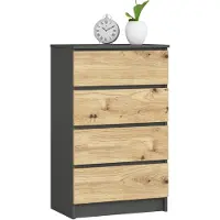 Akord Ladekast K60 met 4 Lades / Furniture Factory / Grafietgrijs - Artisan Eik / 60 x 99 x 40 cm