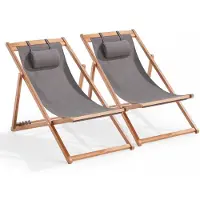 Oviala - Set van 2 antracietkleurige eucalyptus ligstoelen grijs - Socoa