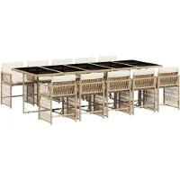 vidaXL 11-delige Tuinset met kussens poly rattan beige
