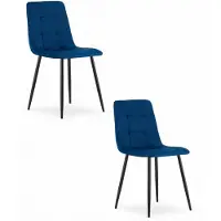 Leobert Set van 2 Eetkamerstoelen KARA Donkerblauw – Velvet Bekleding, Zwarte Metalen Poten, Modern, Ergonomisch Design, Max. 120 kg