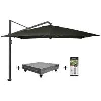 Platinum Icon premium zweefparasol 400x300 cm faded black met 150 KG voet en hoes