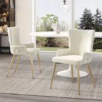 MODFU Eetkamerstoel set van 2, gestoffeerd fluweel beige, gouden metalen poten, modern en elegant ontwerp