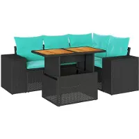 vidaXL 5-delige Loungeset met kussens poly rattan zwart