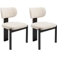 Vente-unique Set van 2 stoelen in tweekleurige, gestructureerde stof en zwart rubberhout - Crème en beige - WILANA
