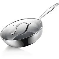 BE Living RVS Wokpan met Deksel - Ø 28 cm - Keramisch - Inductie Pan - PFAS Vrij Anti Aanbak - Bakpan - Essential Series