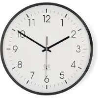 Nedis , wandklok met radio, 30 cm, stille automatische synchronisatie, wit/zwart