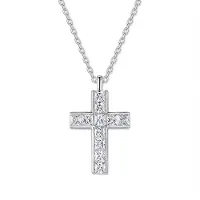 New Bling 9NB-1717 Zilveren Kruis Ketting - Zilverkleurig - Zirkonia Hanger - 40 + 2,5 + 2,5 cm