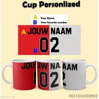 Roly Rotterdam Football Mug - Personalized With Your Name and Number - Football Shirt on Mug - 325 ml - Coffee Mug - Football Gift
