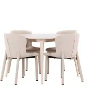 Ebuy24 Flora eethoek tafel Ø120cm en 4 stoelen whitewash, beige.