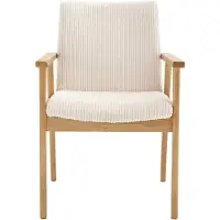 Vente-unique Set van 2 stoelen met armleuningen van corduroy fluweel en rubberhout - Crème - FILDON