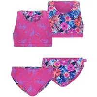 Just Beach reversible crop bikini Inside Out lichtblauw/donkerblauw/roze Meisjes Polyester - maat 122-128