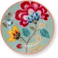 Pip studio - Gebaksbord Blooming Tales - Blauw met bloemen - Gouden rand