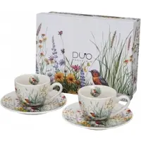 Duo Espresso Kopjes met Schotels - 90ml, 2 stuks, Bloem & Vogel Design