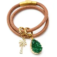 Marama Wikkel Armband Agaat-Palm - leer - 2 afneembare hangers - premium kwaliteit