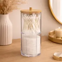 Casa Di Elturo Wattenstaafjes & Watten Dispenser – Bamboe & Kunststof – Met Schuifopening – L8 x H18,5 cm