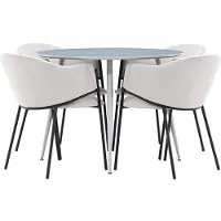 Ebuy24 Plaza eethoek tafel Ø100cm en 4 velours stoelen met armleuningen grijs.