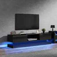 OKWISH TV-Meubel – Hoogglans Zwart 2 Lades – Met LED – RGB LED & Anti-Kantel Ontwerp – Spaanplaat – 160×35×40,5 cm