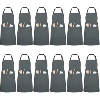 InnoGear Schorten, 12 stuks, tuinschorten met 2 vakken, uniseks, verstelbare keukenschorten voor thuisgebruik, restaurants, cafés, tuinen en barbecues (grijs, polyester)