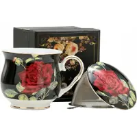 Elegant Porseleinen Theemok met Zeef en Deksel - 480ml - Rozen