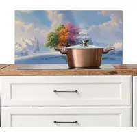 KitchenYeah Spatscherm keuken 80x40 cm - Kookplaat achterwand Boom - Seizoenen - Winter - Landschap - Muurbeschermer - Spatwand fornuis - Hoogwaardig aluminium