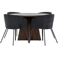 Ebuy24 Bootcut eethoek tafel Ø110cm en 4 fluwelen stoelen met armleuningen mocca.