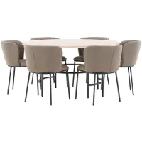 Ebuy24 Copenhagen eethoek tafel Ø140cm en 6 stoelen whitewash, bruin.