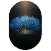 MuchoWow Muurovaal 40x60 cm - Ovale wanddecoratie Boom - Blauw - Bladeren - Penseelstreken - Ovalen schilderij - Muurdecoratie woonkamer - Kamer decoratie - Schilderijen - Wandcirkel